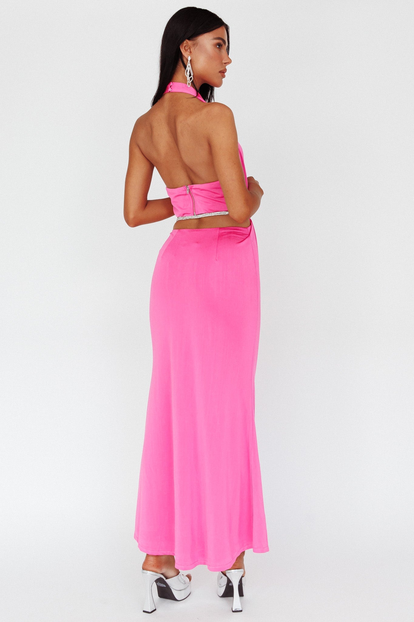 Emmi Cowl Neck Diamante Rope Dress Magenta