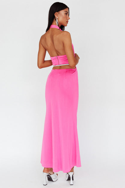 Emmi Cowl Neck Diamante Rope Dress Magenta