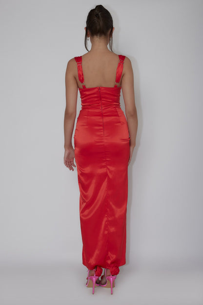 Poser Sequin Bust Split Maxi Dress Red
