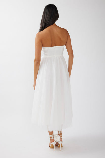 Rosemary Tulle Bustier Midi Dress White