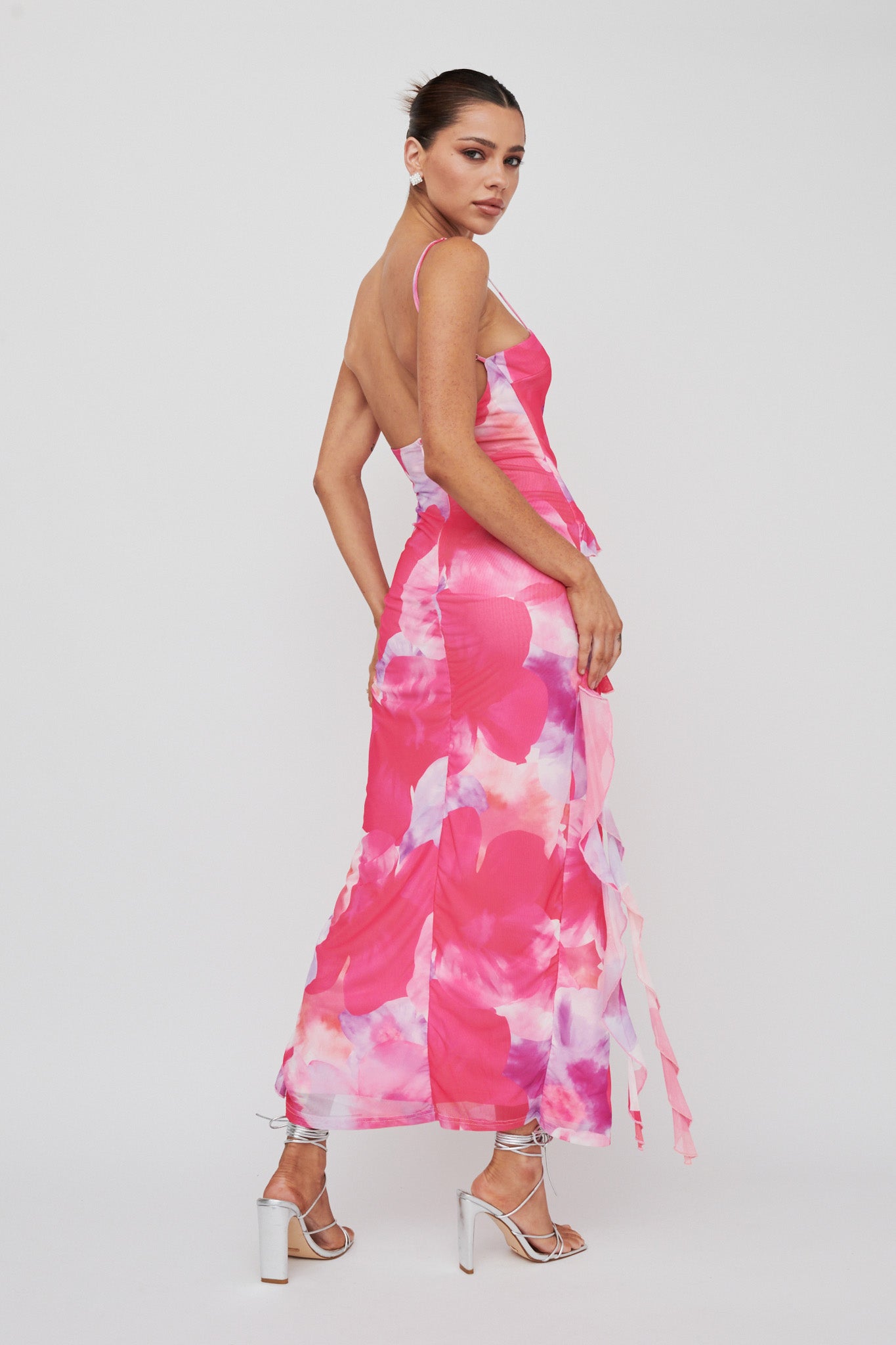 Crush On You Split Ruffle Midi Dress Pink