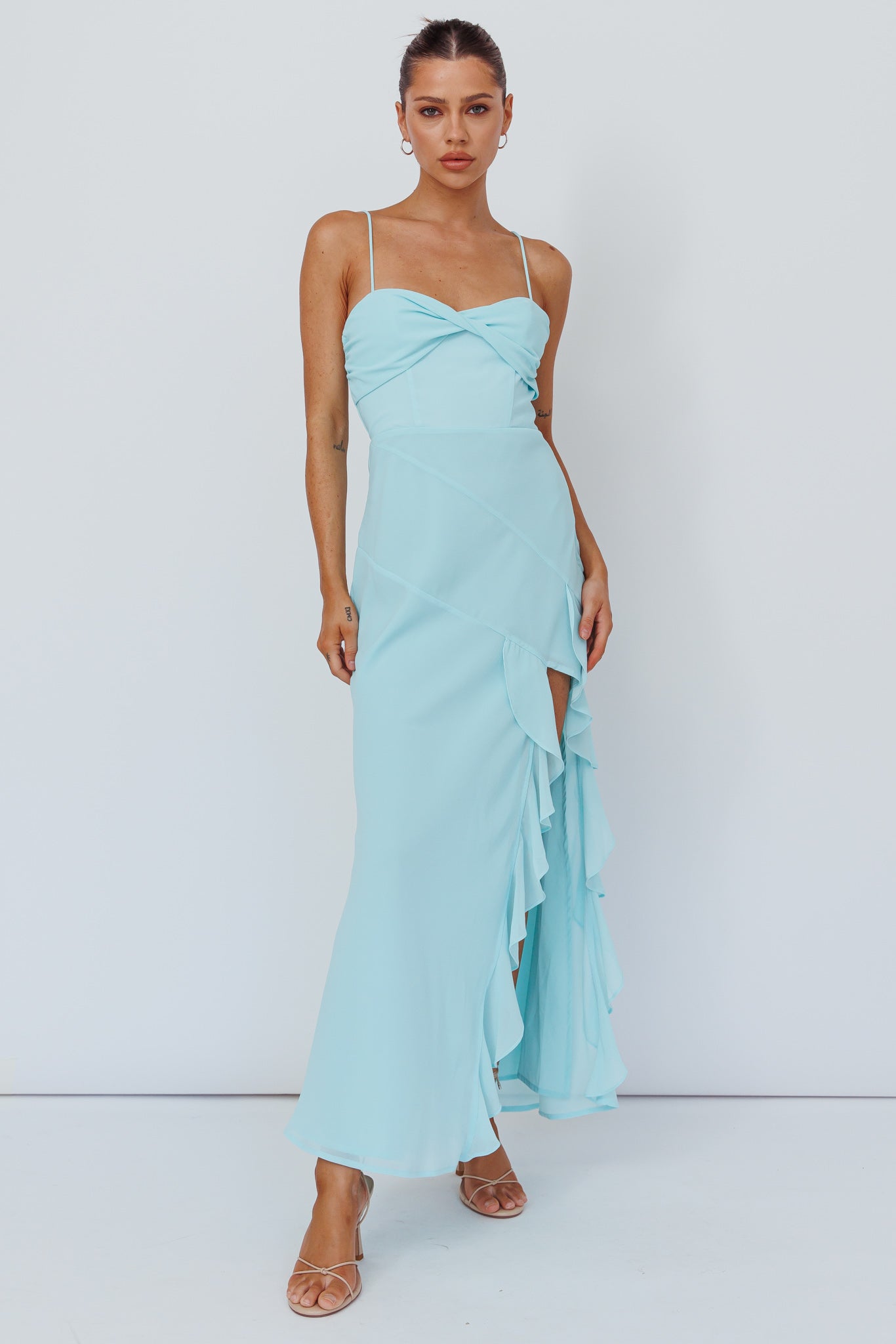 Jayna Ruffle Trim Split Dress Mint