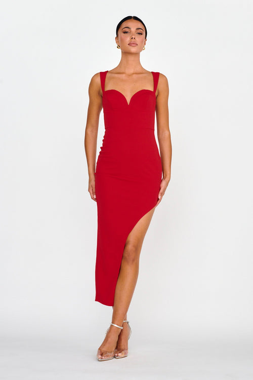 Hearts Flutter Sweetheart Neckline Dress Red