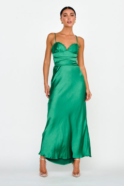 Silver Lining String Tie Waist Dress Forest Green