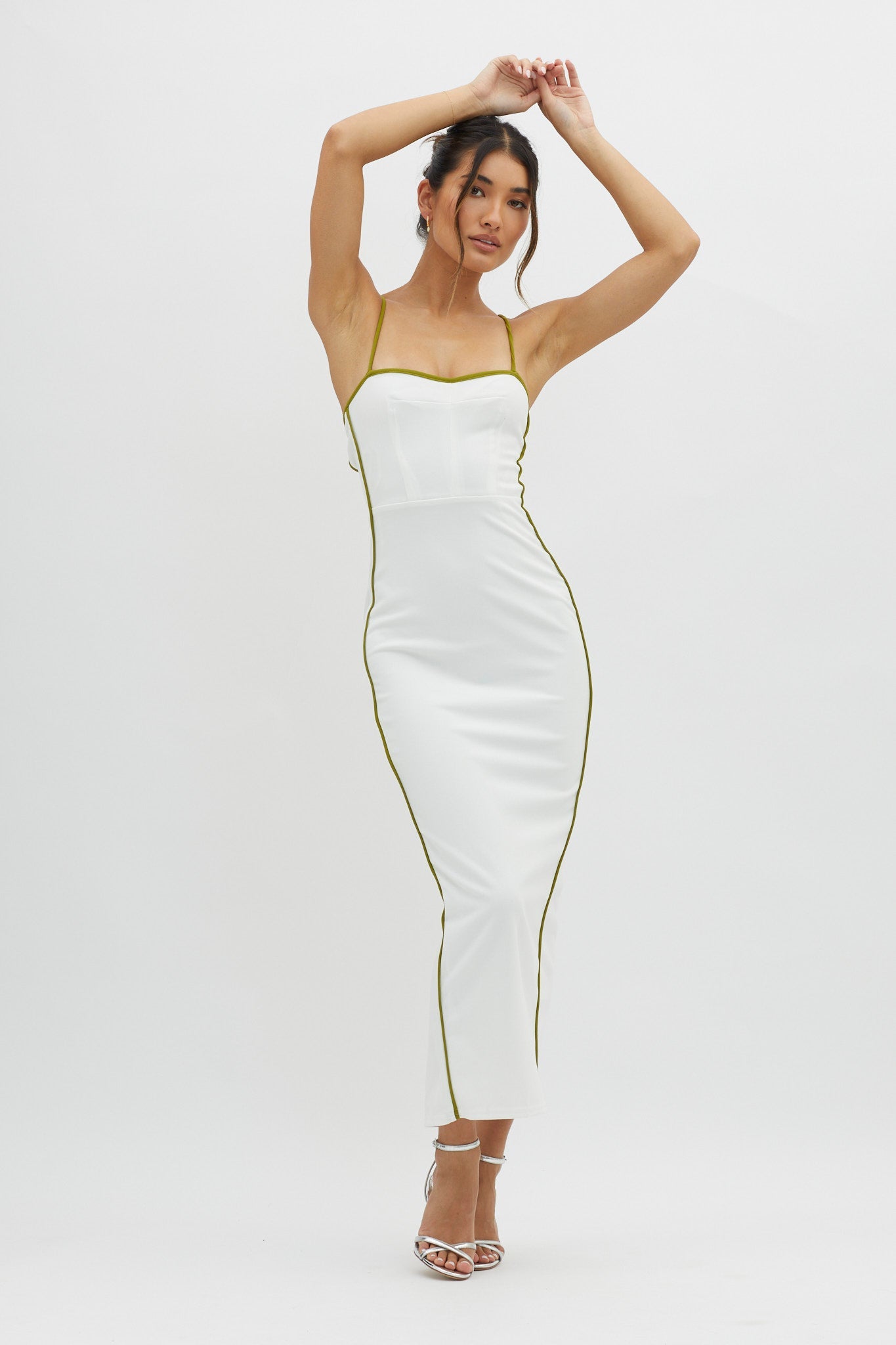 Future Awaits Lace-Up Back Midi Dress White
