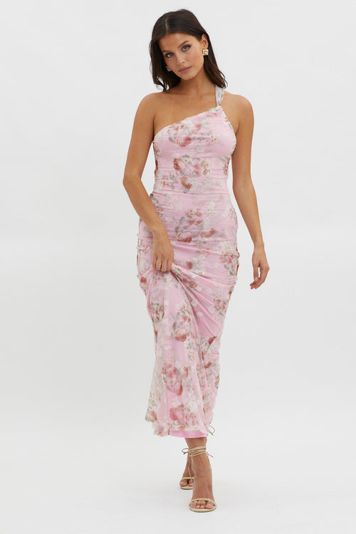 Tatum One-Shoulder Mesh Maxi Dress Pink