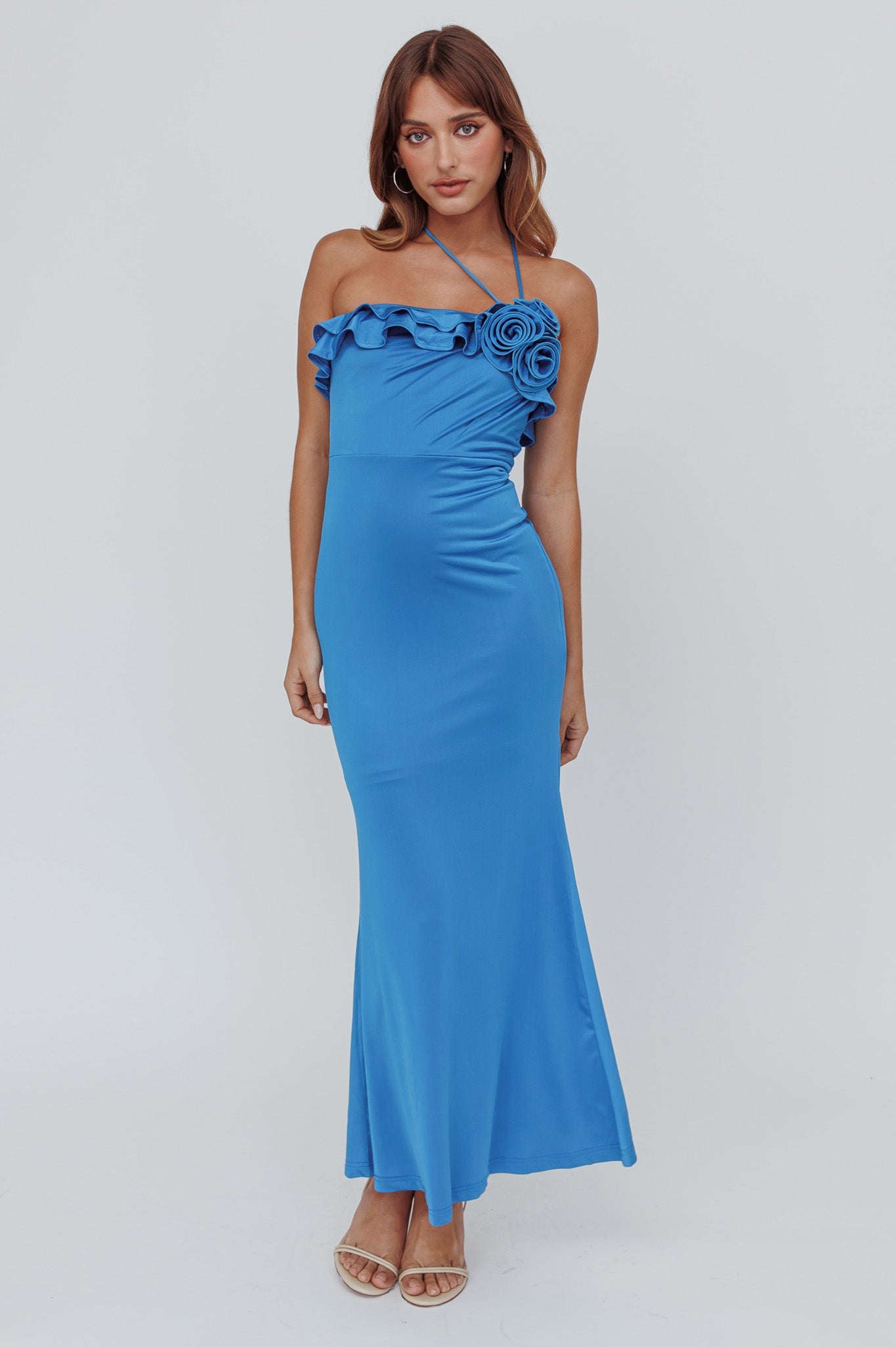 Soul Song Rose Accent Ruffle Dress Ocean