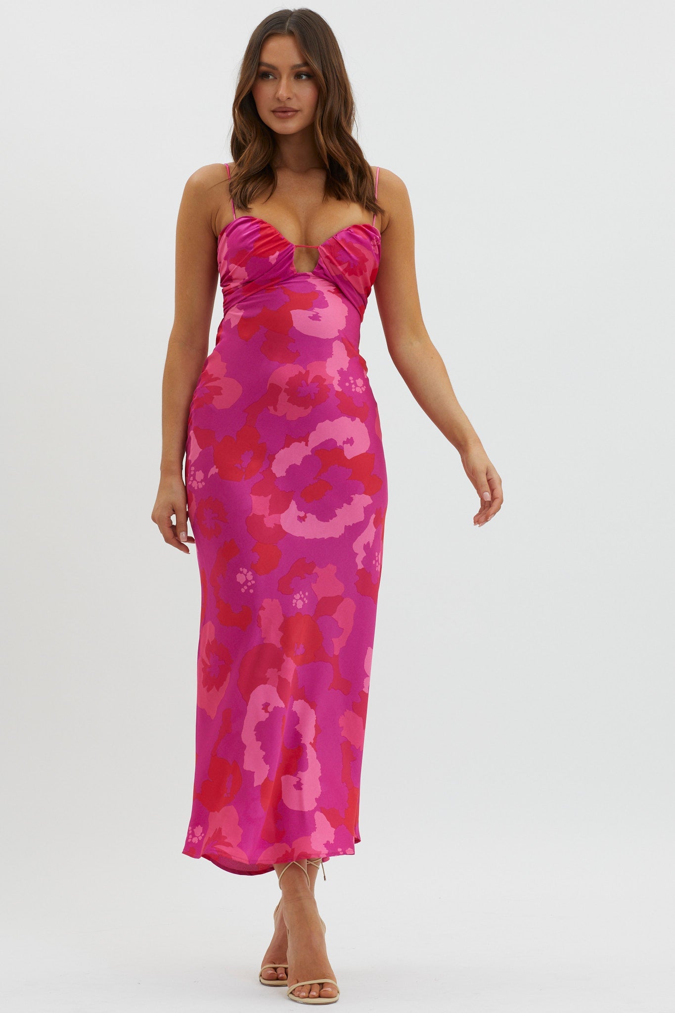 In A Daze Gathered Bust Midi Dress Pink