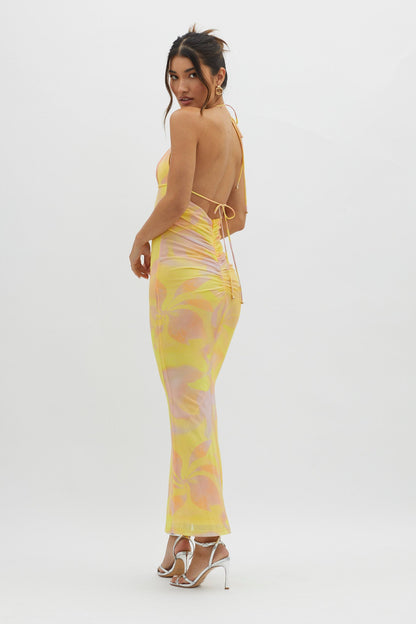 Santa Rosa Ruched Back Maxi Dress Yellow