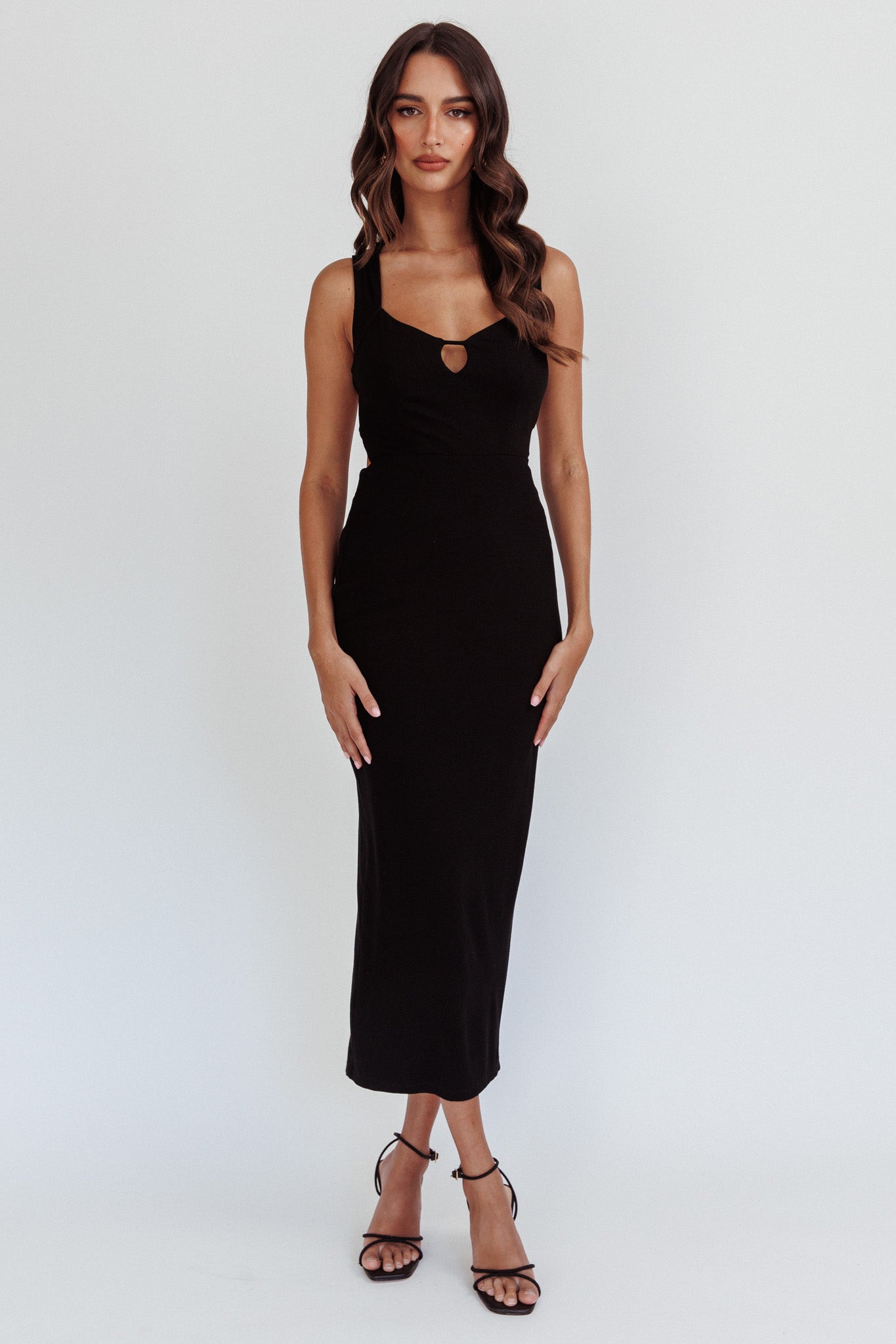 Jennine Lace-Up Back Midi Dress Black
