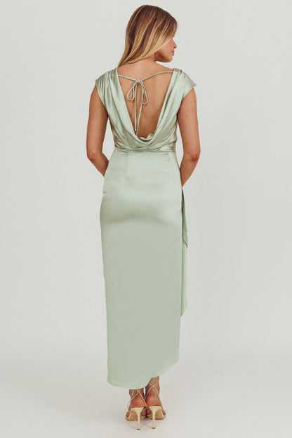 Grecian Cap Sleeve Cowl Back Dress Sage