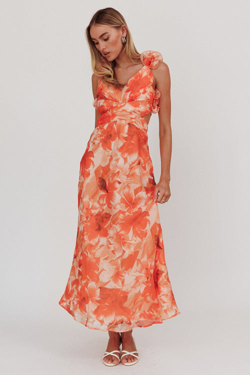 Madara Lace-Up Back Maxi Dress Orange
