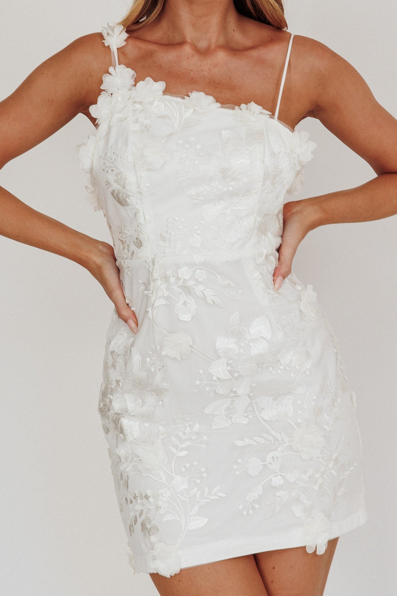 Saskia Floral Embroidery Mini Dress White