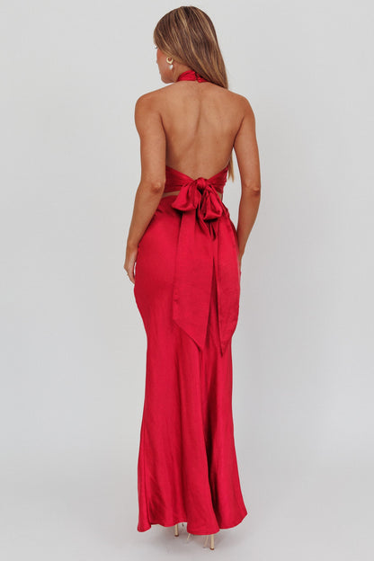 Honeymoon Crossover Halterneck Maxi Dress Wine