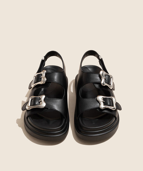 Casual Black Buckle Strap Splicing Platform Slide Sandals