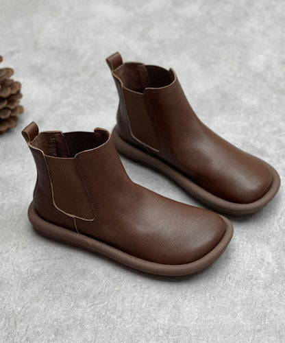 Coffee Boots Cowhide Leather Fashion Shelsea Boots