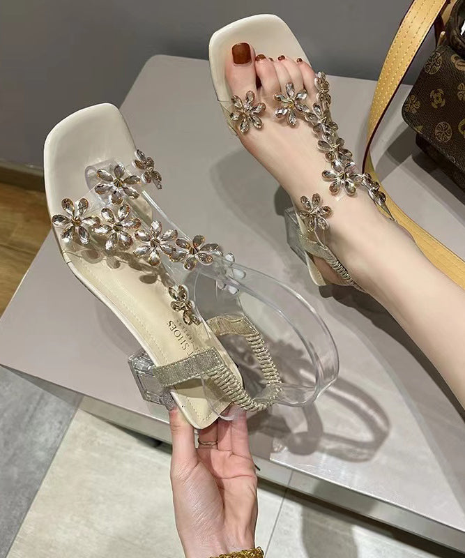 Black Clear Chunky Heels Floral Splicing Sandals Peep Toe