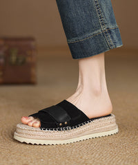 Khaki Splicing Suede Platform Slide Sandals Peep Toe