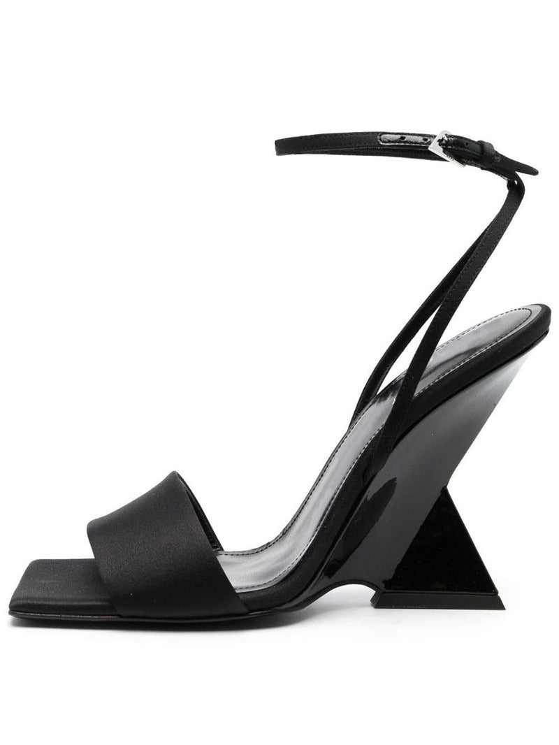 Open Square Toe Buckle High Heel Sandals