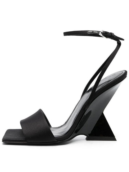 Open Square Toe Buckle High Heel Sandals
