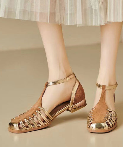 Handmade Green Hollow Out Splicing Walking Sandals