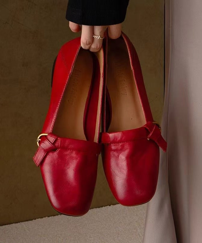 New Red Comfortable Splicing Flat Shoes Cowhide Leather