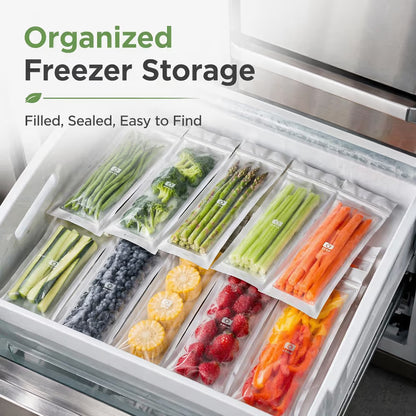 🥬 50/100PCS Reusable Long Food Storage Bags, Double-Zip Seal Freshness Bags for Kitchen