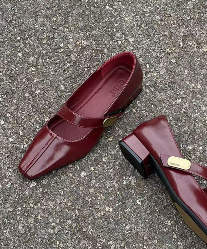 Black Buckle Strap Splicing Chic Faux Leather Chunky Shoes