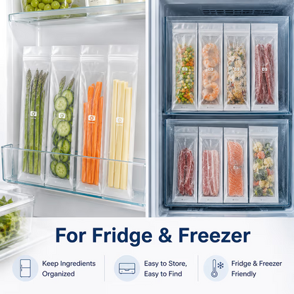 🥬 50/100PCS Reusable Long Food Storage Bags, Double-Zip Seal Freshness Bags for Kitchen