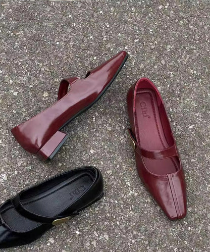 Black Buckle Strap Splicing Chic Faux Leather Chunky Shoes