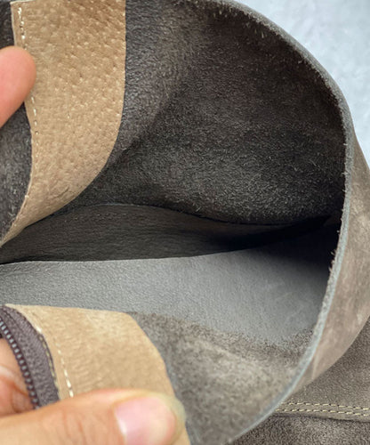 Grey Boots Cowhide Leather Classy Splicing Zippered Desert Boots