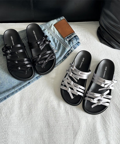 New Fashion Versatile Silver Bow Platform Slide Sandals