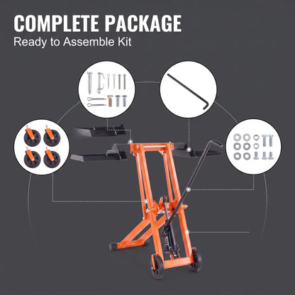 Lawn Mower Lift with Hydraulic Jack, 500 Lbs Weight Capacity, Solid Carbon Steel Lawn Mower Lift, Adjustable Movable Lawn Lifter for Riding Tractors and Zero Turn Lawn Mowers, Orange