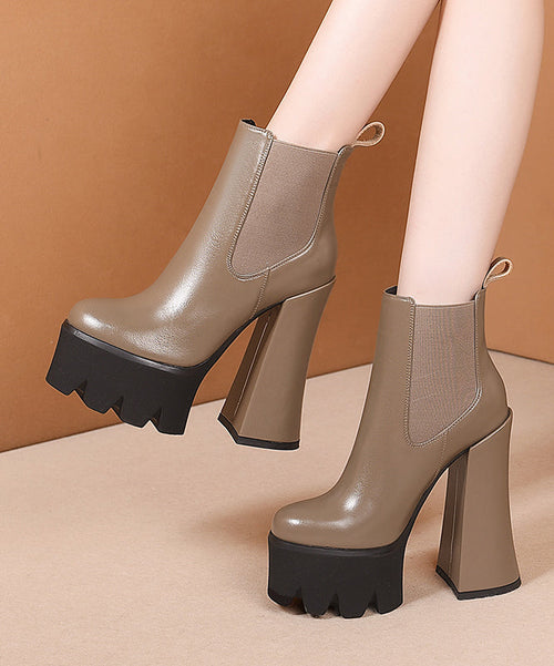 New Khaki Splicing Platform High Heel Boots