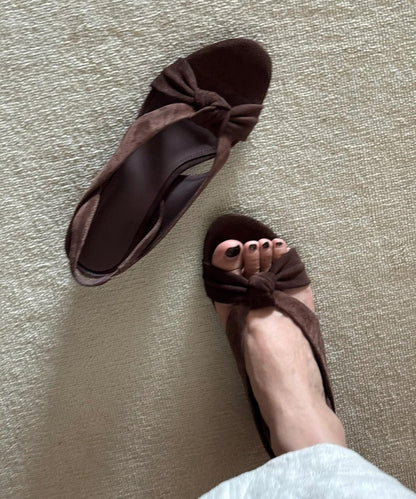 Brown Suede Splicing Sandals Cross Strap Peep Toe