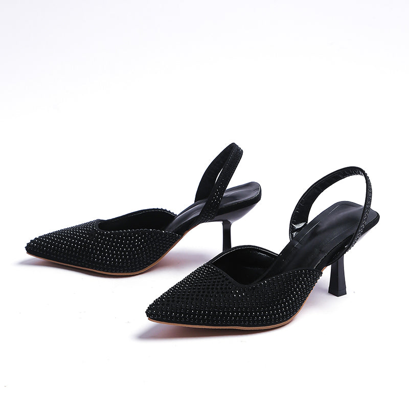 Crystal Pointed Toe Slingback Stiletto Sandals