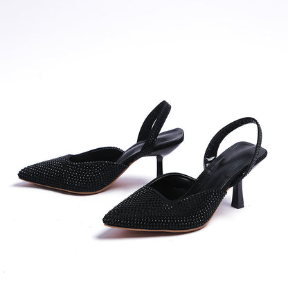 Crystal Pointed Toe Slingback Stiletto Sandals