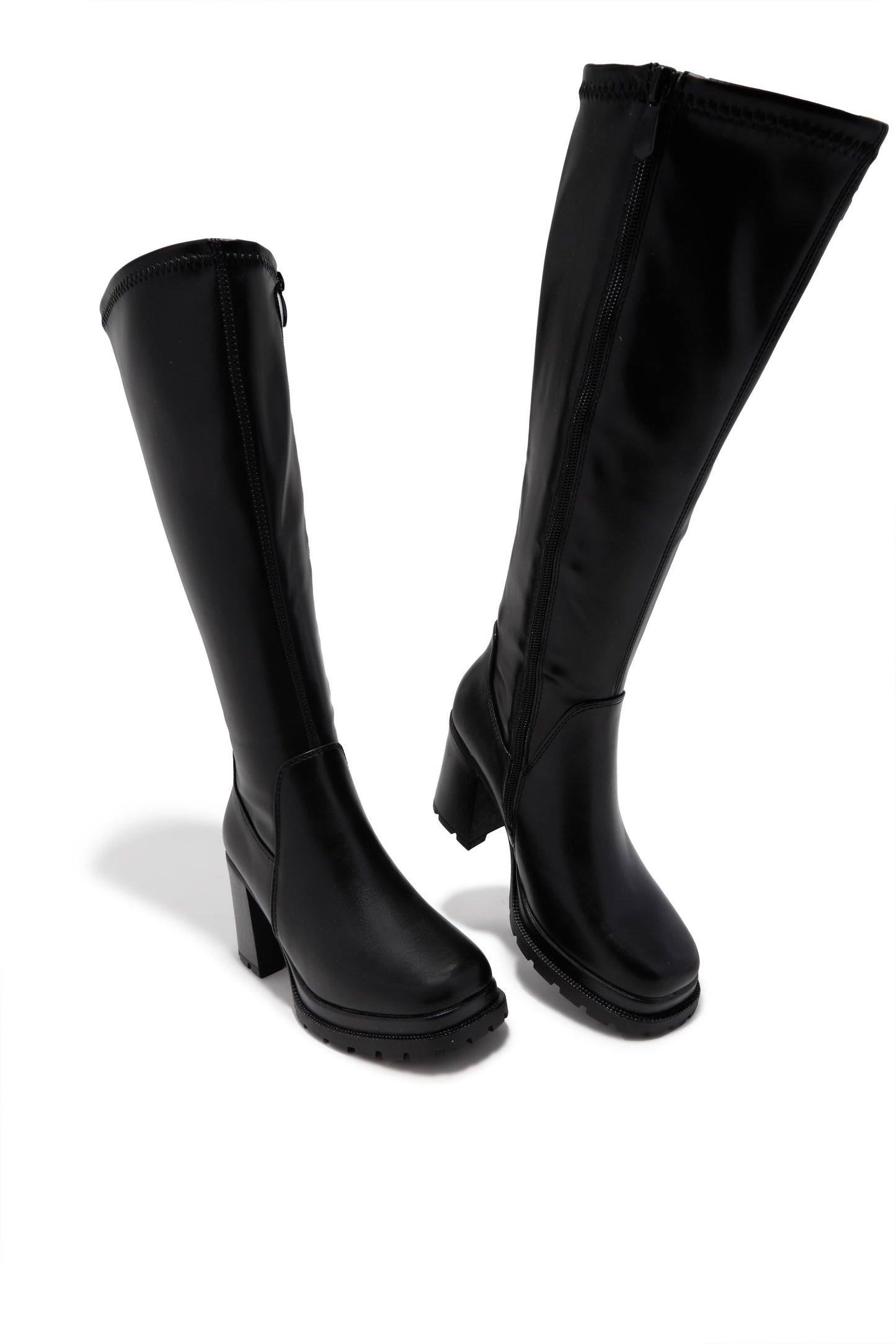Addie Lug Sole Block Heel Boots - Black