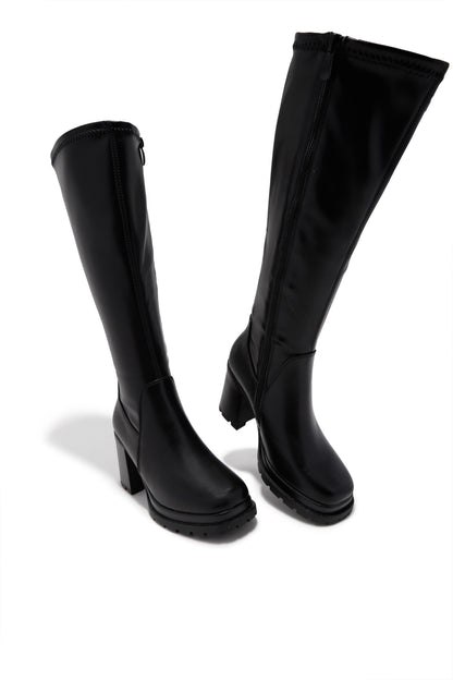 Addie Lug Sole Block Heel Boots - Black