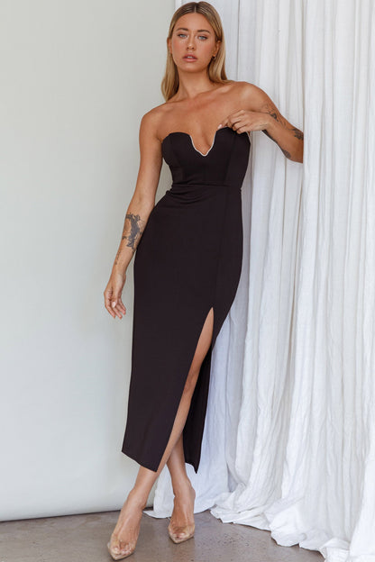 Mystic Diamante Neckline Midi Dress Black