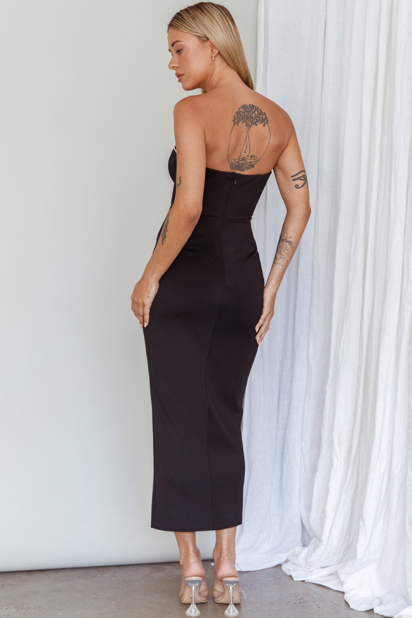 Mystic Diamante Neckline Midi Dress Black
