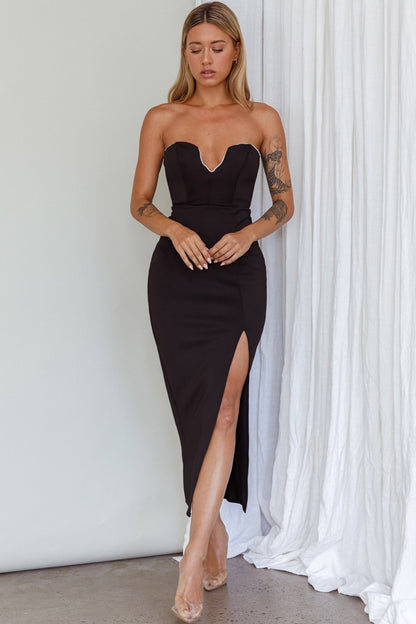 Mystic Diamante Neckline Midi Dress Black
