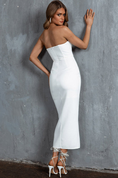 Mystic Diamante Neckline Midi Dress White