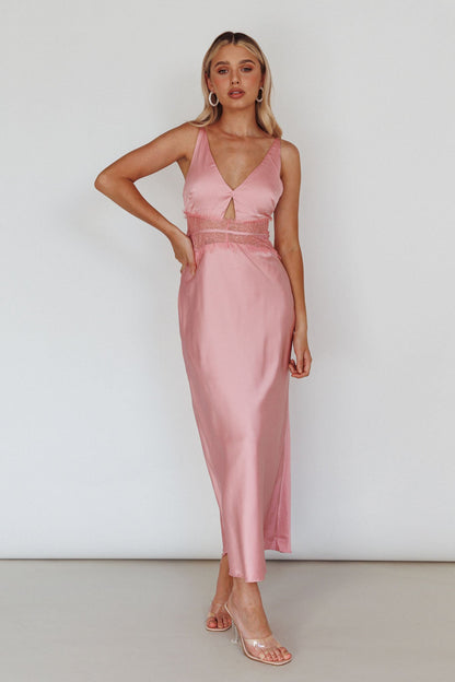 Honeybee Lace Trim Maxi Dress Blush
