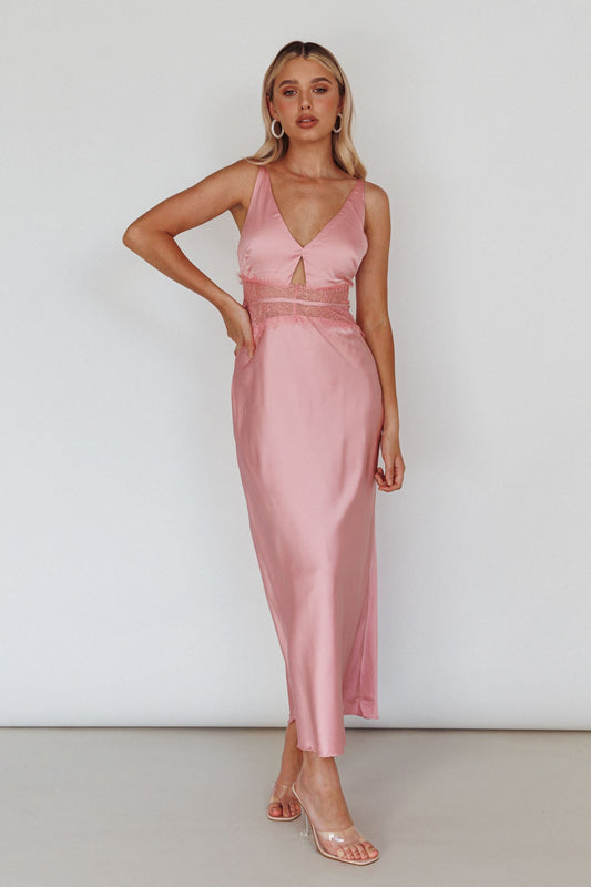 Honeybee Lace Trim Maxi Dress Blush