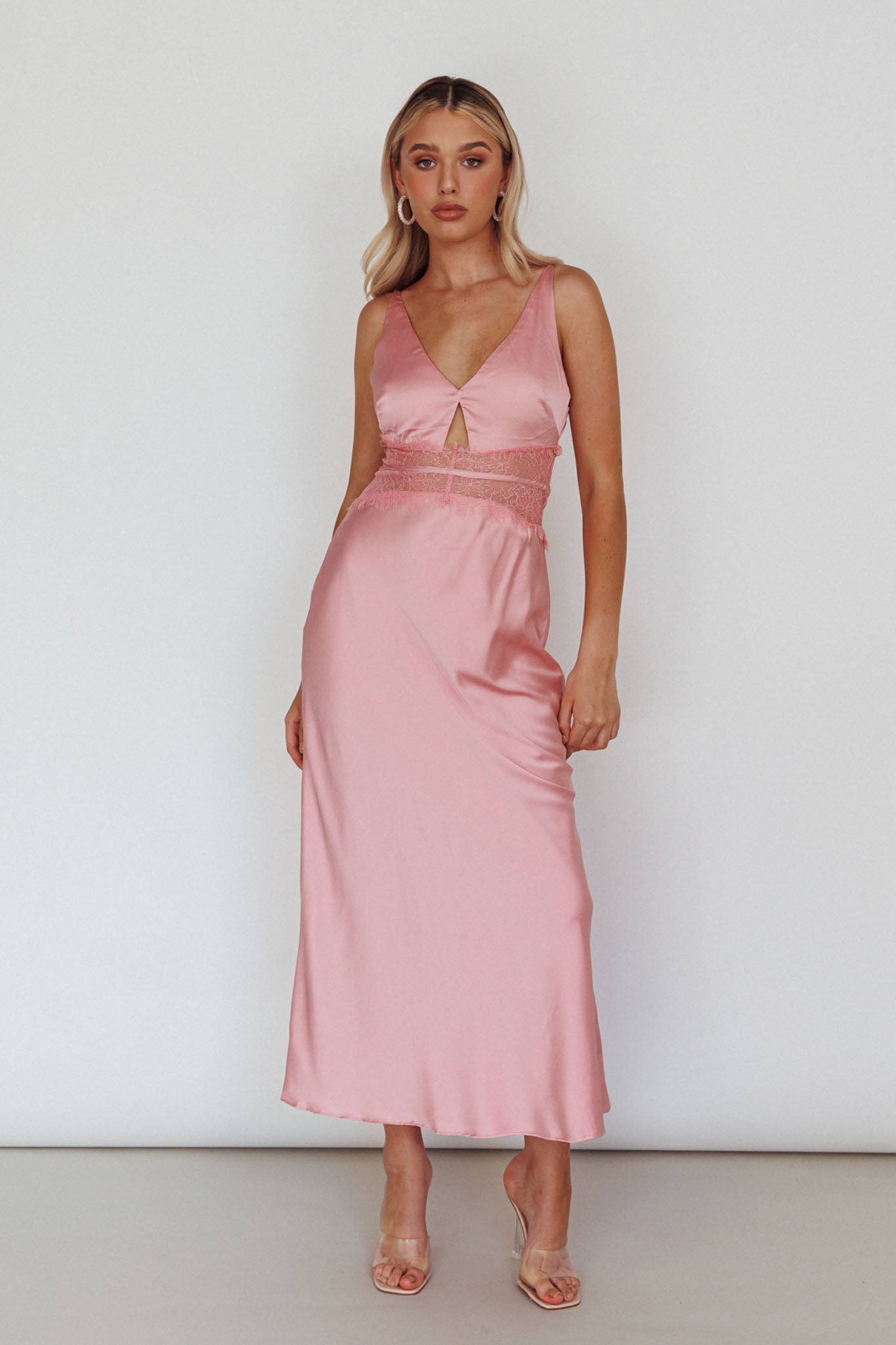 Honeybee Lace Trim Maxi Dress Blush