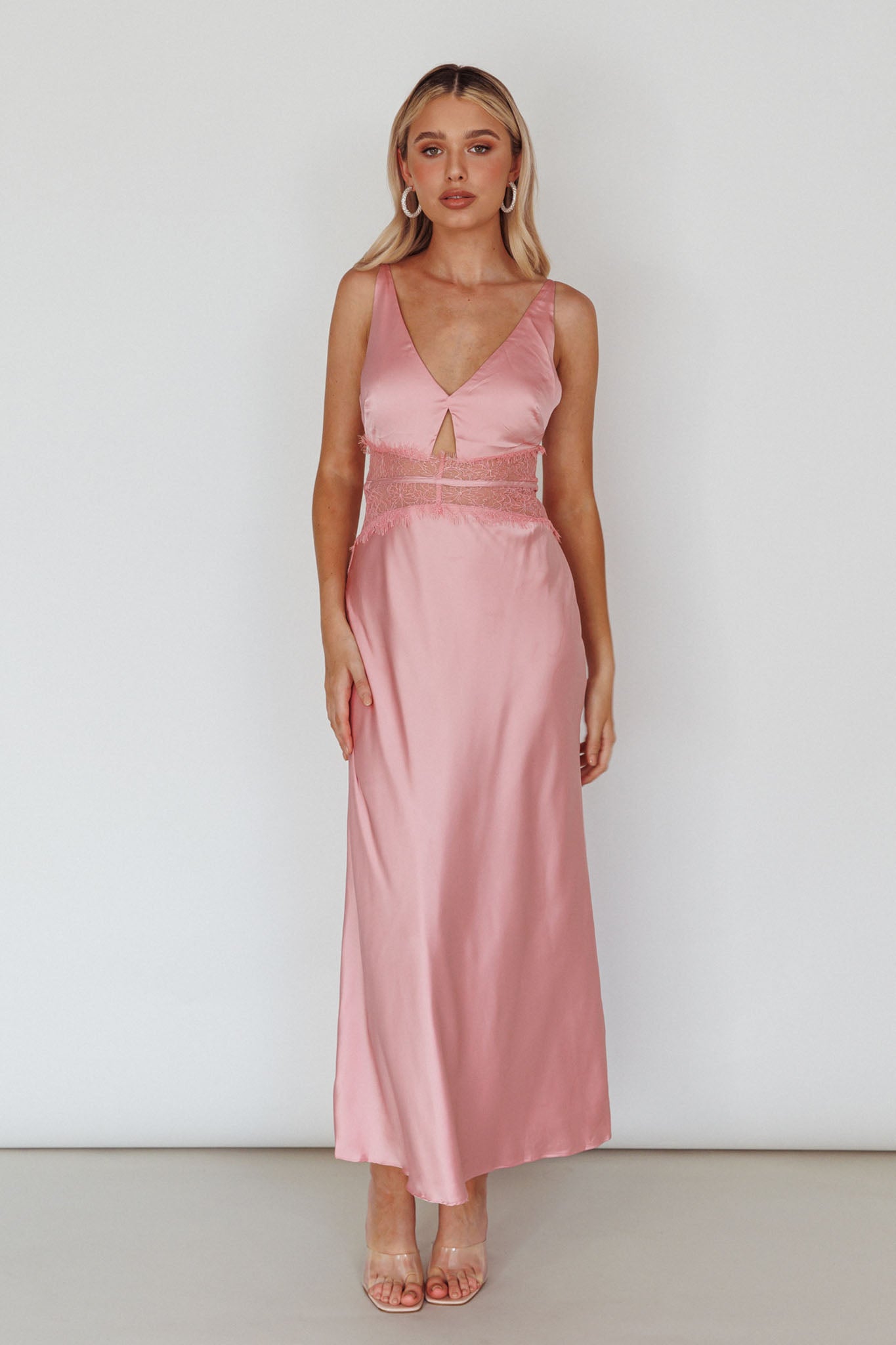 Honeybee Lace Trim Maxi Dress Blush