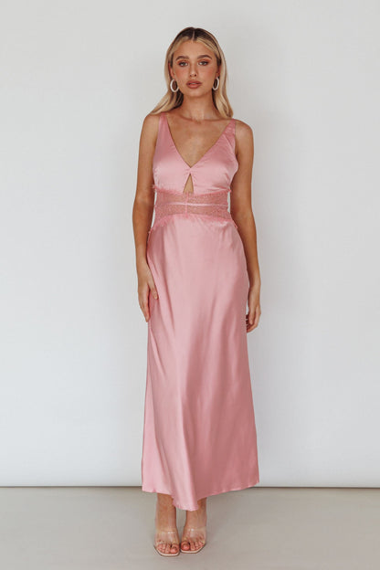 Honeybee Lace Trim Maxi Dress Blush