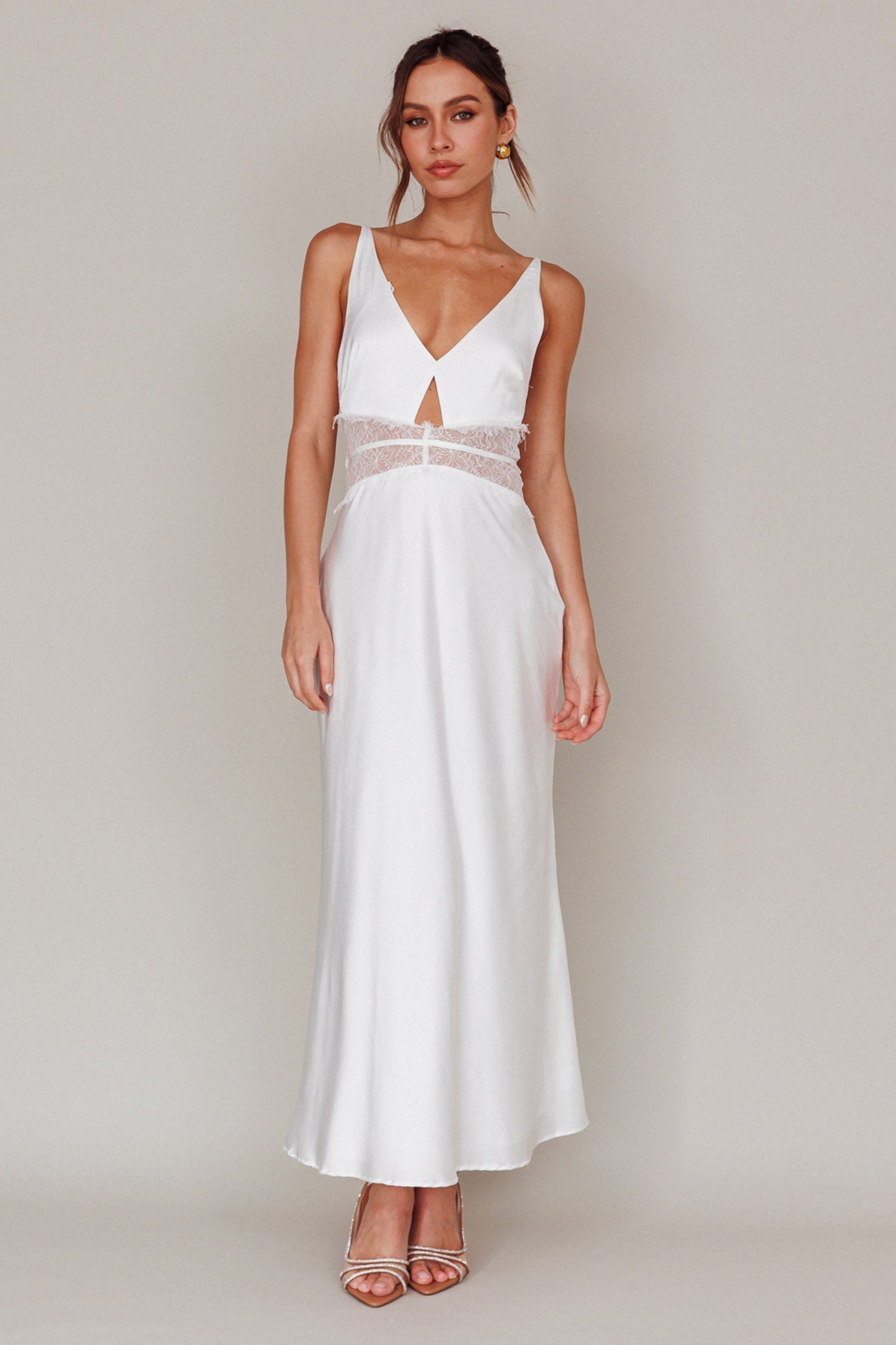 Honeybee Lace Trim Maxi Dress White