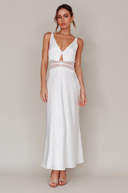Honeybee Lace Trim Maxi Dress White